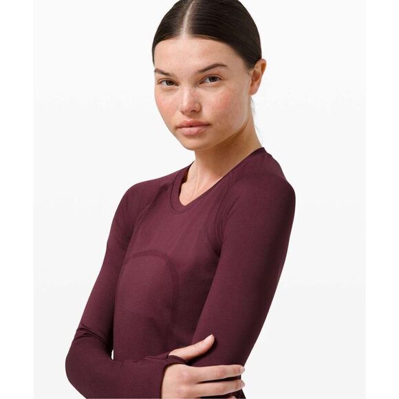 Lululemon Swiftly Tech Long Sleeve size 6 Cassis Red Marsala Athletic Top - Picture 2 of 10